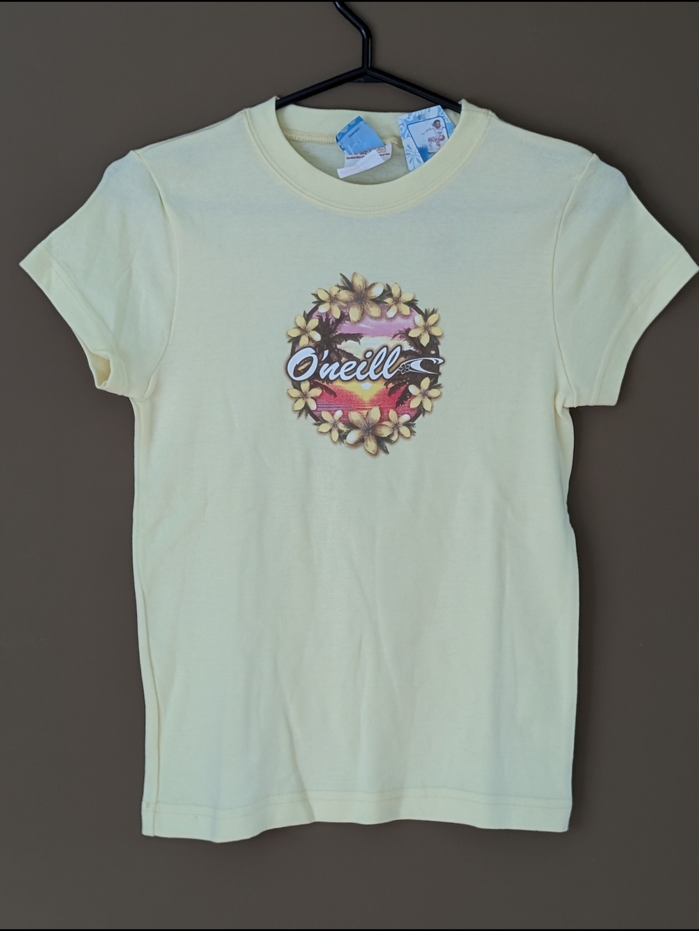 NWT O'Neill Butter Yellow Floral Logo Tee